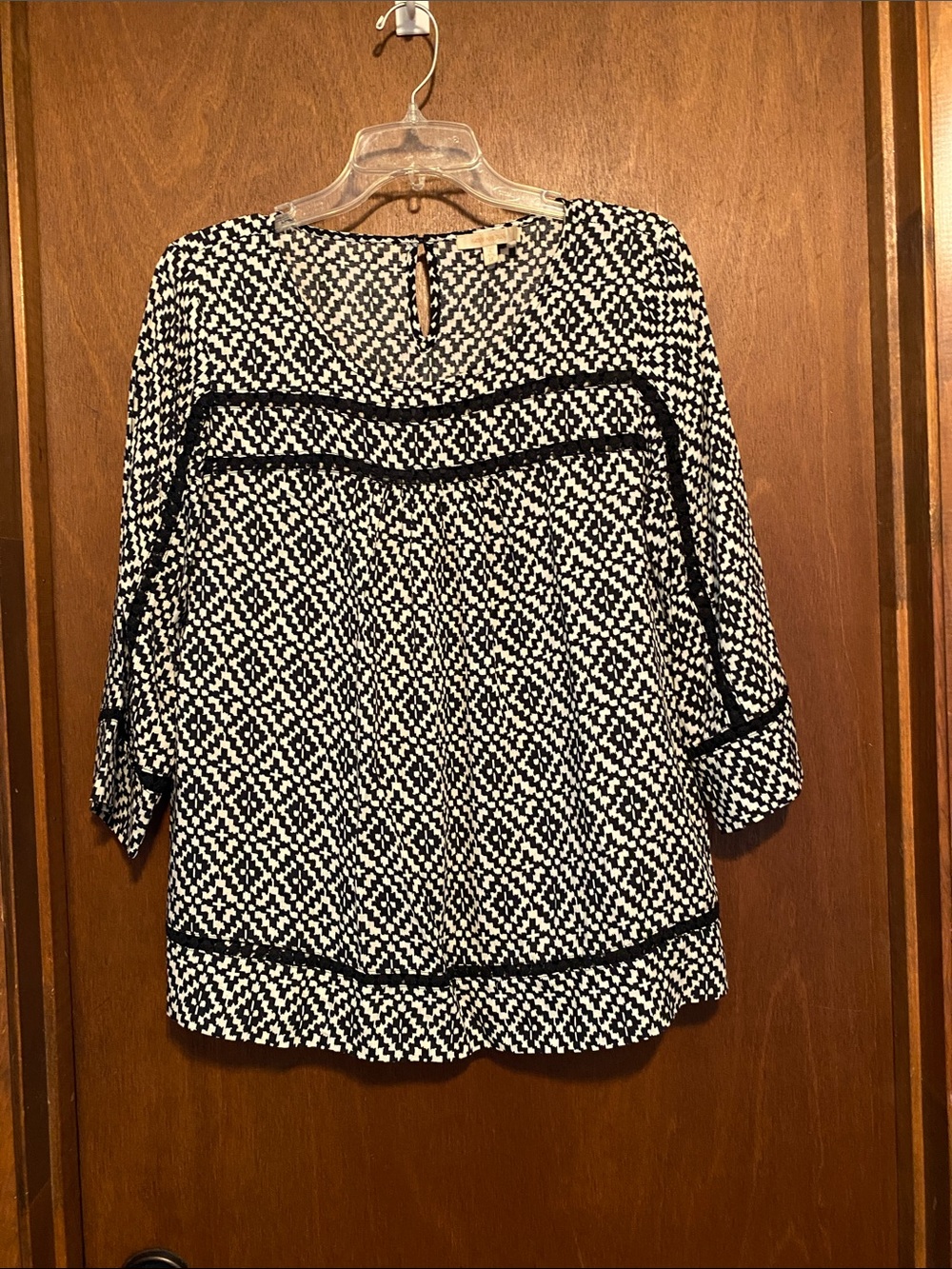 Skies Are Blue Black & White Geometric Blouse